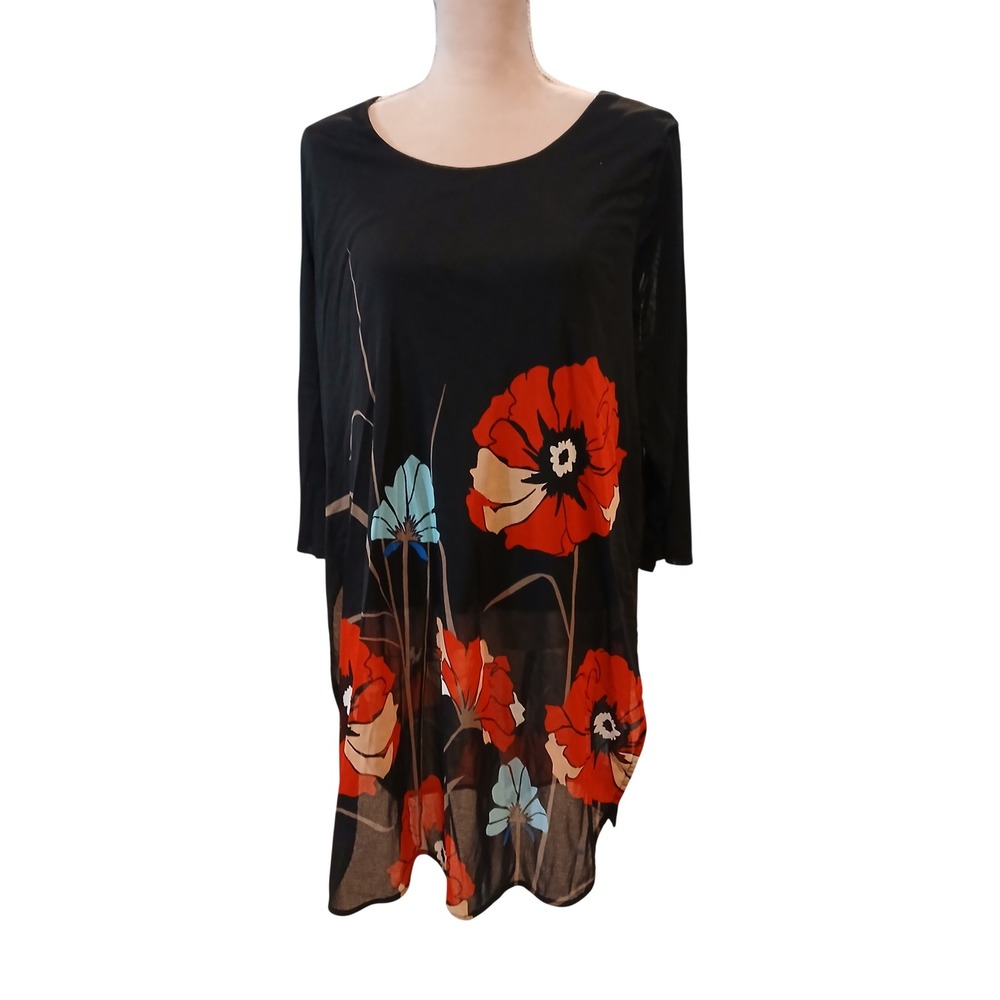Alfani Black Tunic with Red Floral Print